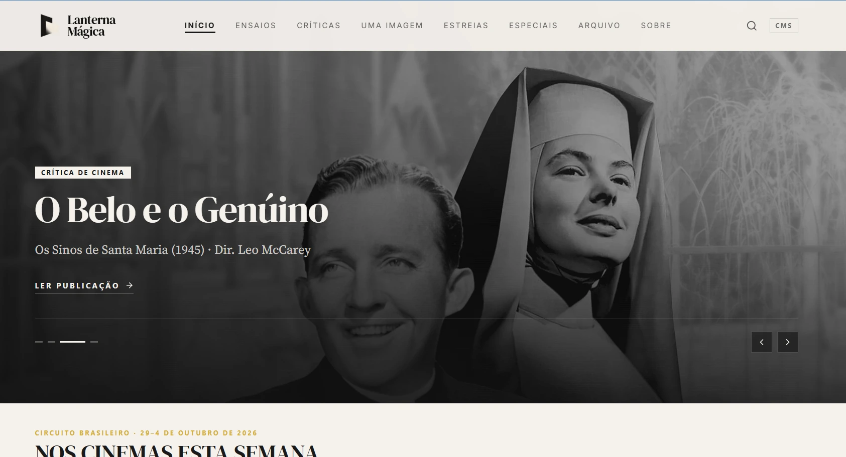 Aplicação do logotipo no cabeçalho do site Lanterna Mágica.