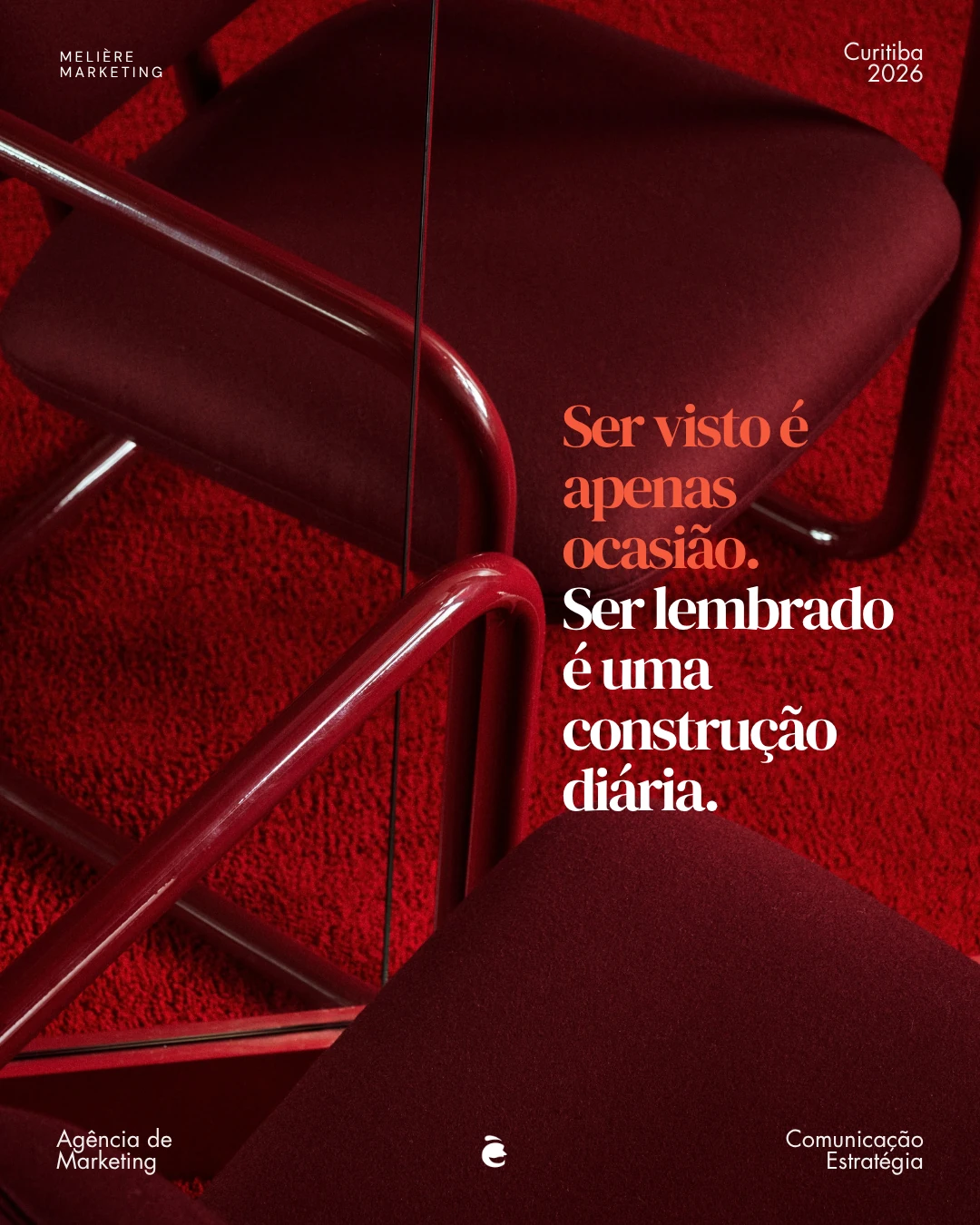 Publicação da Melière Marketing com composição gráfica em vermelho e texto sobre comunicação.